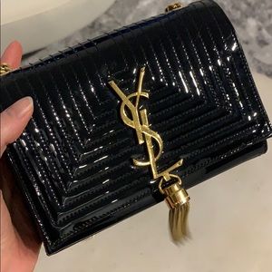 Saint Laurent Kate black patent tassel bag